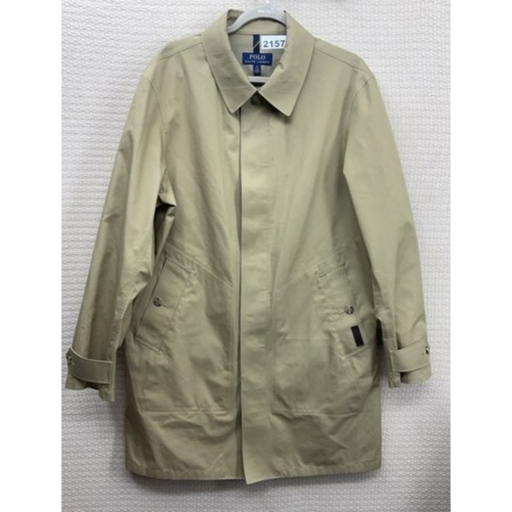 NWi‎ Polo Ralph Lauren Khaki Mac Button Front Trench Raincoat Men Size M FLAWED